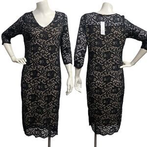 HELLO MIZ Women's Medium Maternity Floral Lace Knee Length Bodycon Dress Vneck